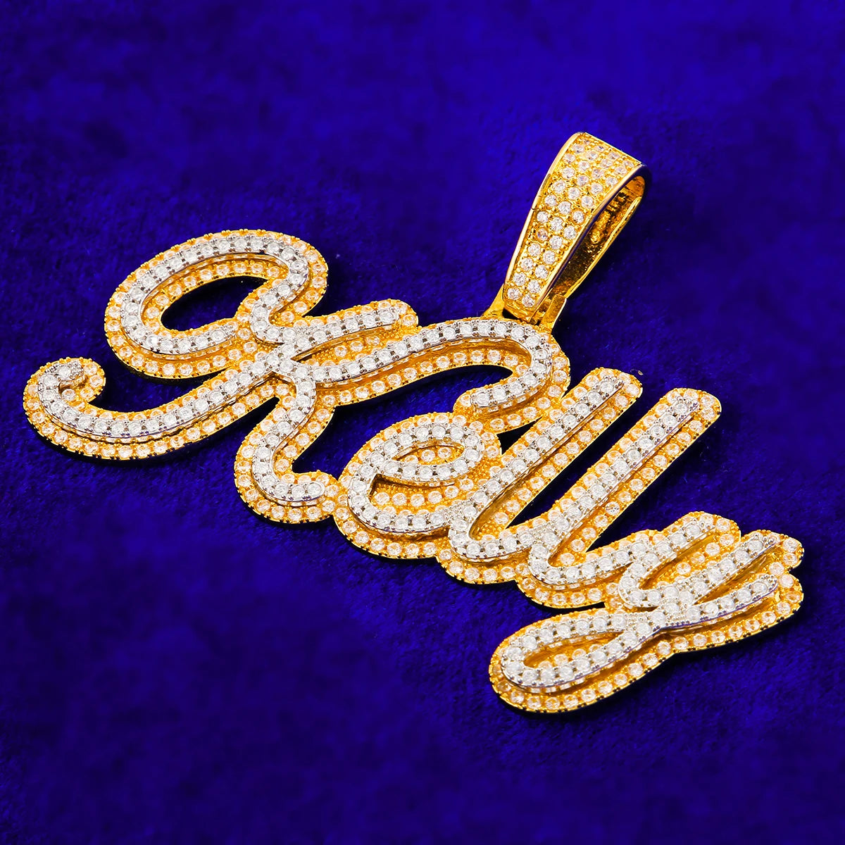 Bubble Letter Iced Out Customized Necklaces Personalized Name Plates Pendants for Women Double Color Hip Hop Jewelry 2022 Trend