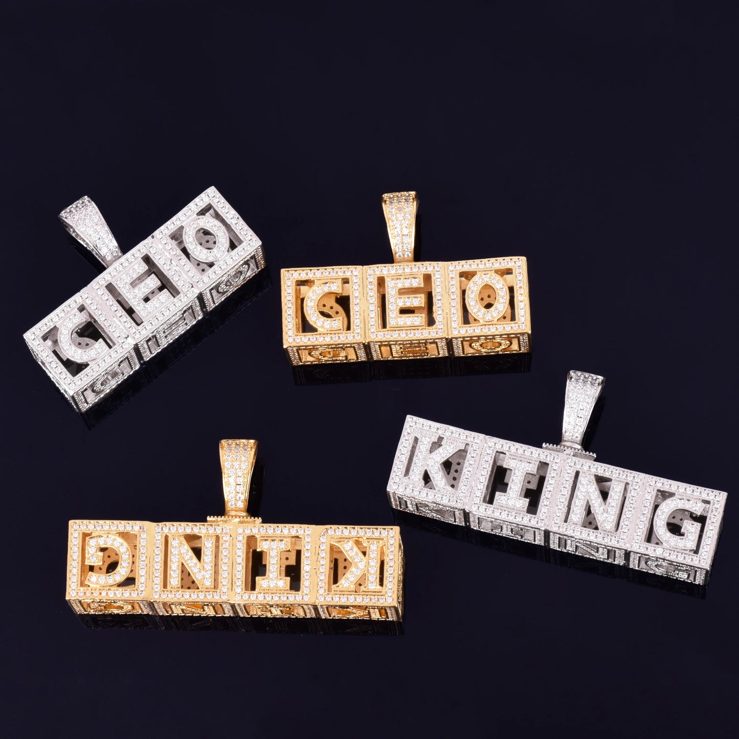 Custom Name Box Letter Pendant Necklace Gold Color Cubic Zircon Men Women Hip Hop Rock Jewelry A-Z $