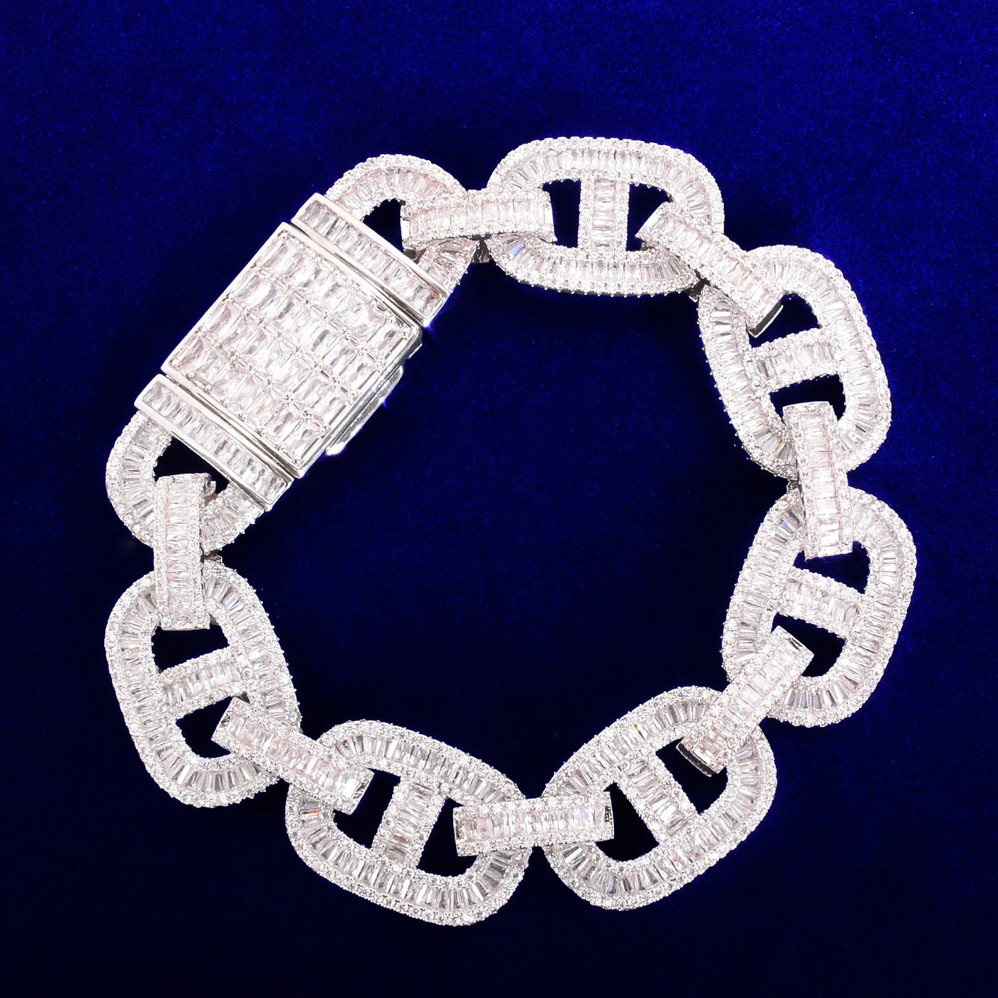 Baguette Zirconia Cuban Bracelet Chain Men's Trendy Cool Hip Hop Link Copper Bling Rock Jewelry 18mm