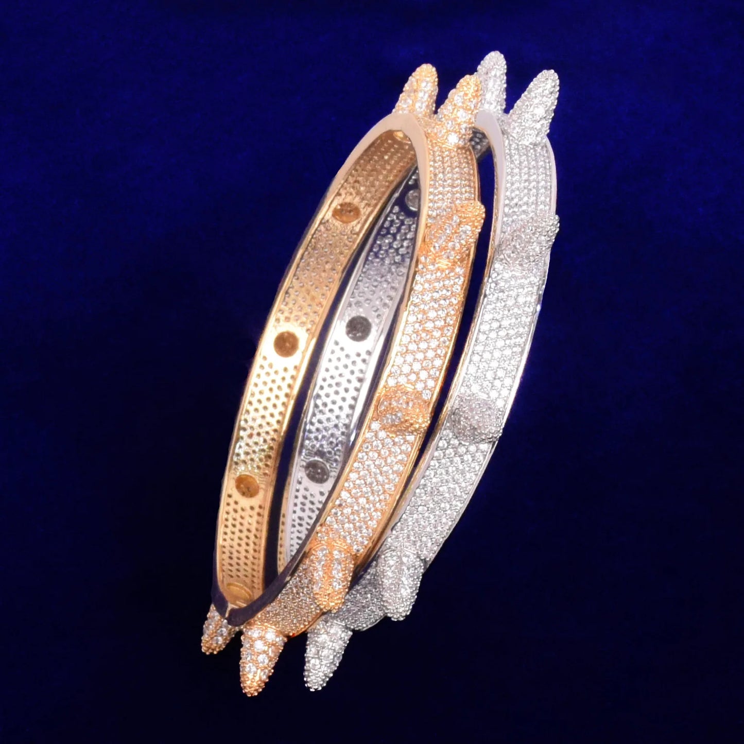 Bubble Letter Rivet Spiked Bangle Copper Material Full Zircon Hip Hop Iced Out Bracelet Rock Punk Jewelry 2022 Trend Free Ship