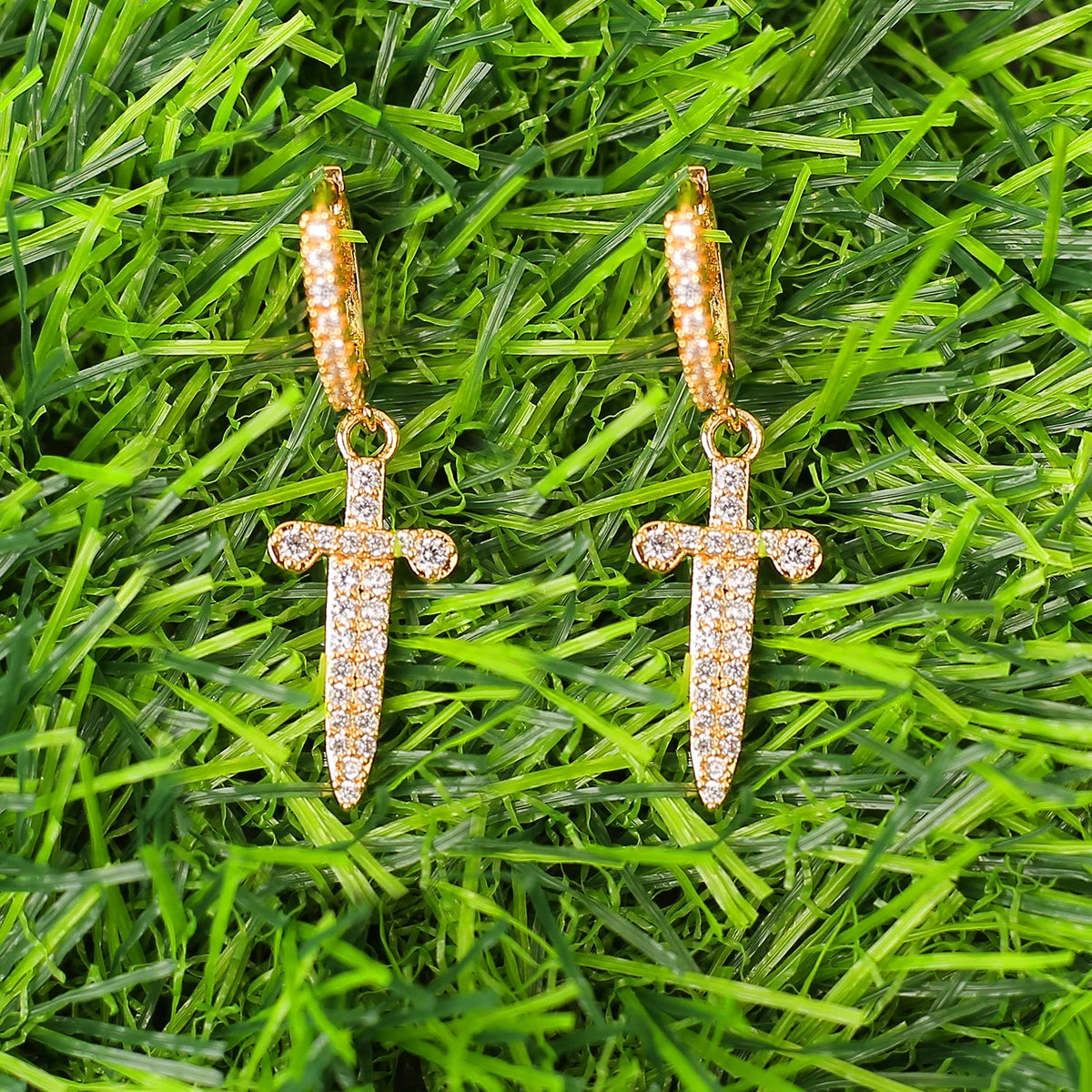 Bubble Letter Men Earrings Hoop Sword Real Gold Plated Hip Hop Jewelry 2021 Trend Christmas Gift Pendientes Hombre
