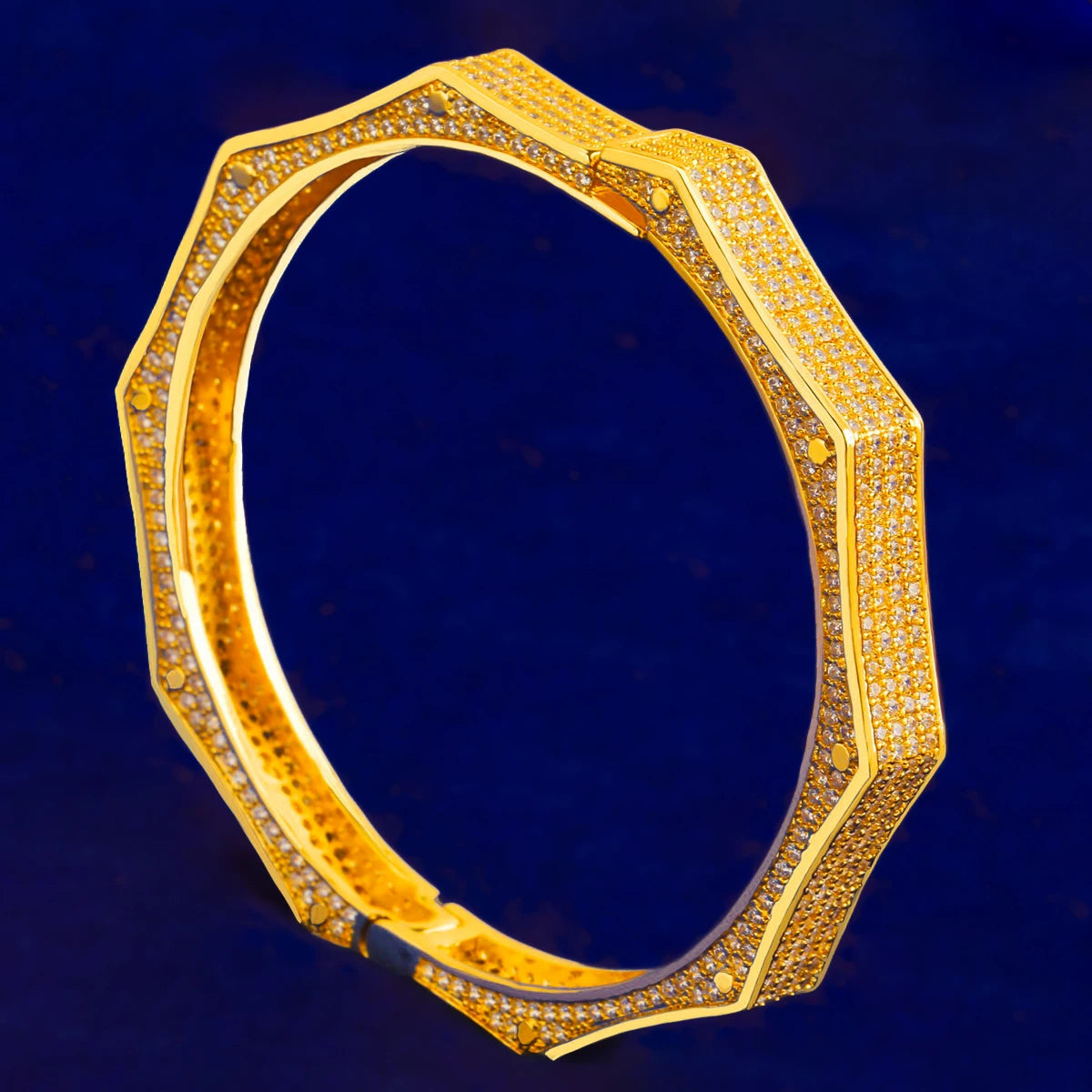 Bubble Letter Iced Irregular Polygon Bangle Real Gold Plated Men Hip Hop Jewelry