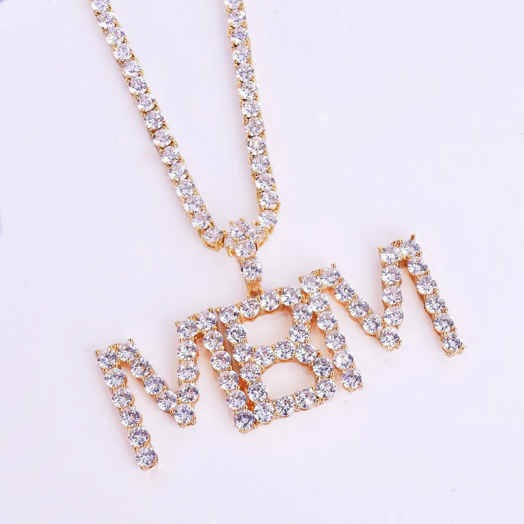 Bubble Letter Custom Name Necklace for Men Tennis Personalized Pendant Real Gold Plated Hip Hop Jewelry Iced Out Charms