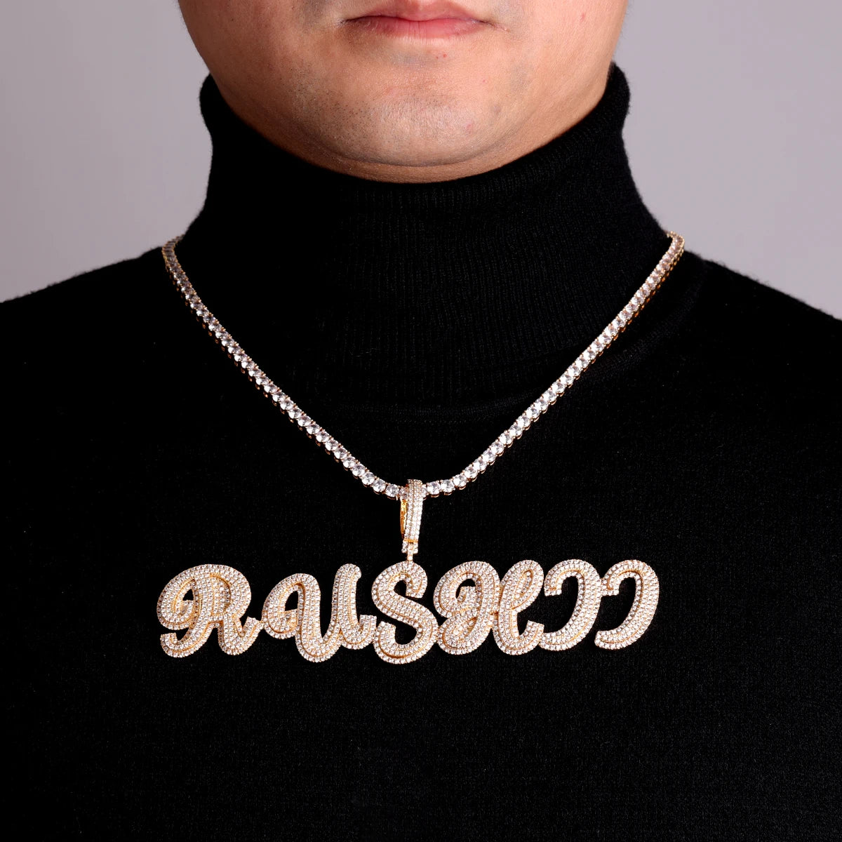 Bubble Letter Custom Name Necklace for Men Personalized Pendant Double Color Cursive Zircon Hip Hop Rock Fashion Jewelryy
