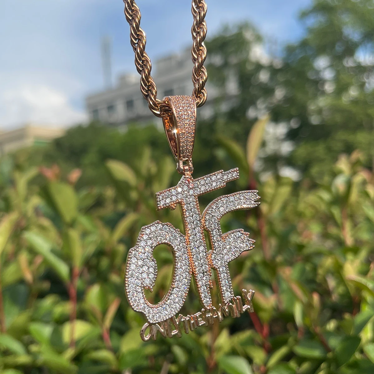 Bubble Letter Iced Ou Pendant Only The Family Necklace for Men Prong Setting Cubic Zirconia Hip Hop Jewelry