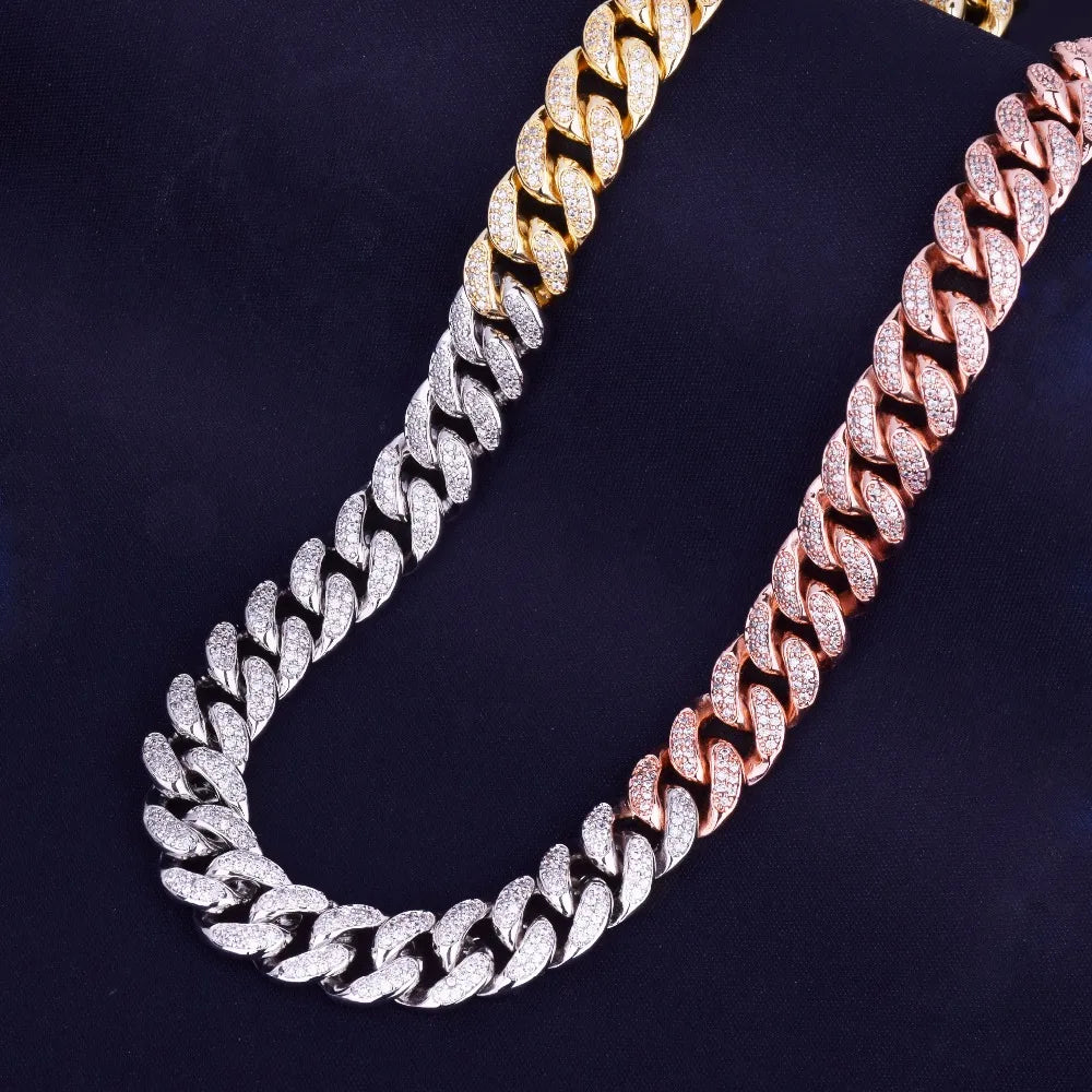 Bubble Letter Iced Out Miami Cuban Link Chain Men Necklace Hip Hop Jewelry Real Gold Plated Copper 2021 Trend