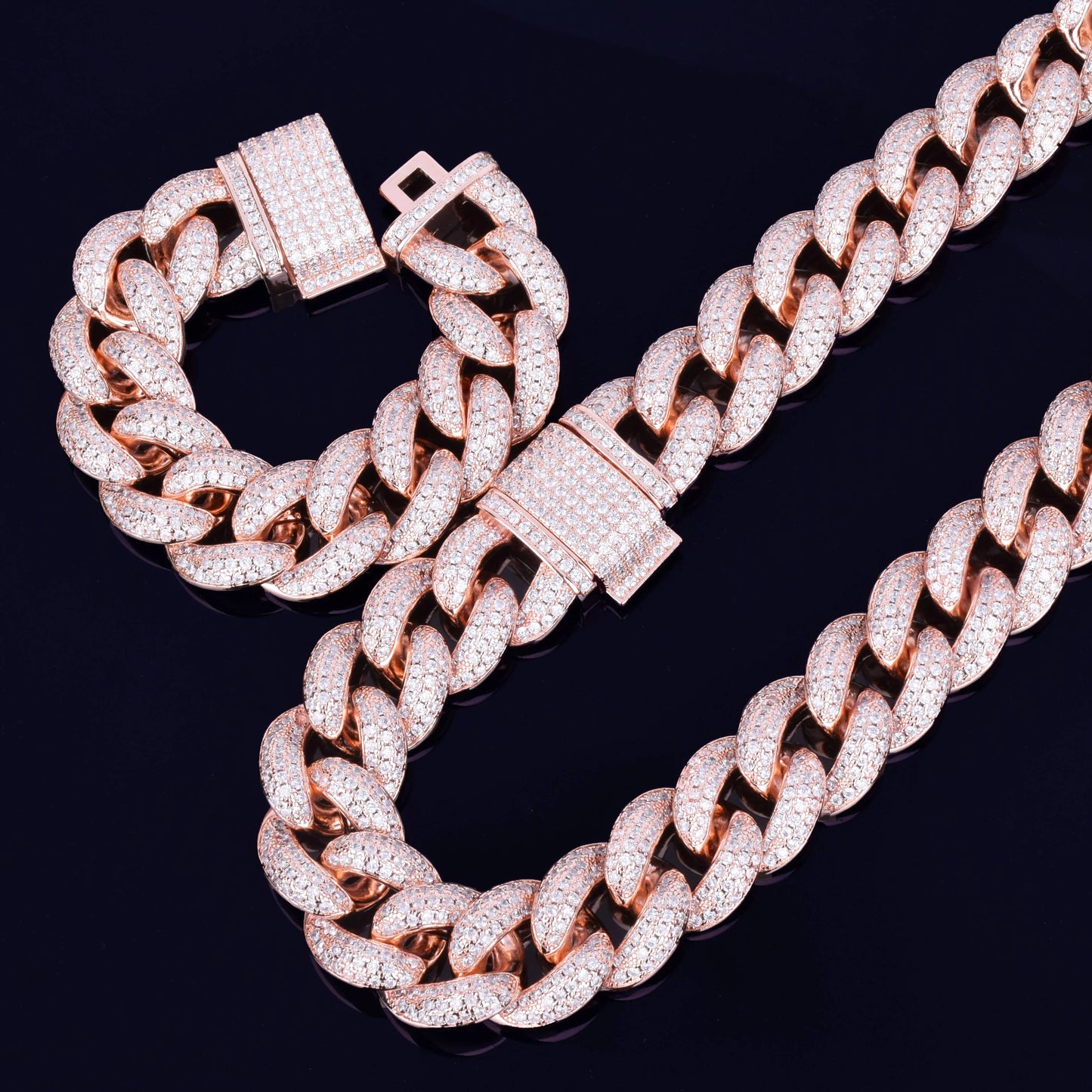 Bracelet & Necklace Jewelry Set Gold Color Cubic Zirconia For Men's Hip Hop Rock