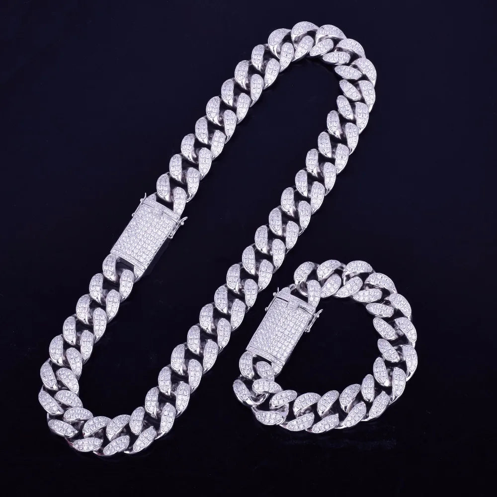 Cuban Chain Necklace Bracelet Jewelry Set Gold Color CZ Men's Hip Hop Rock Style