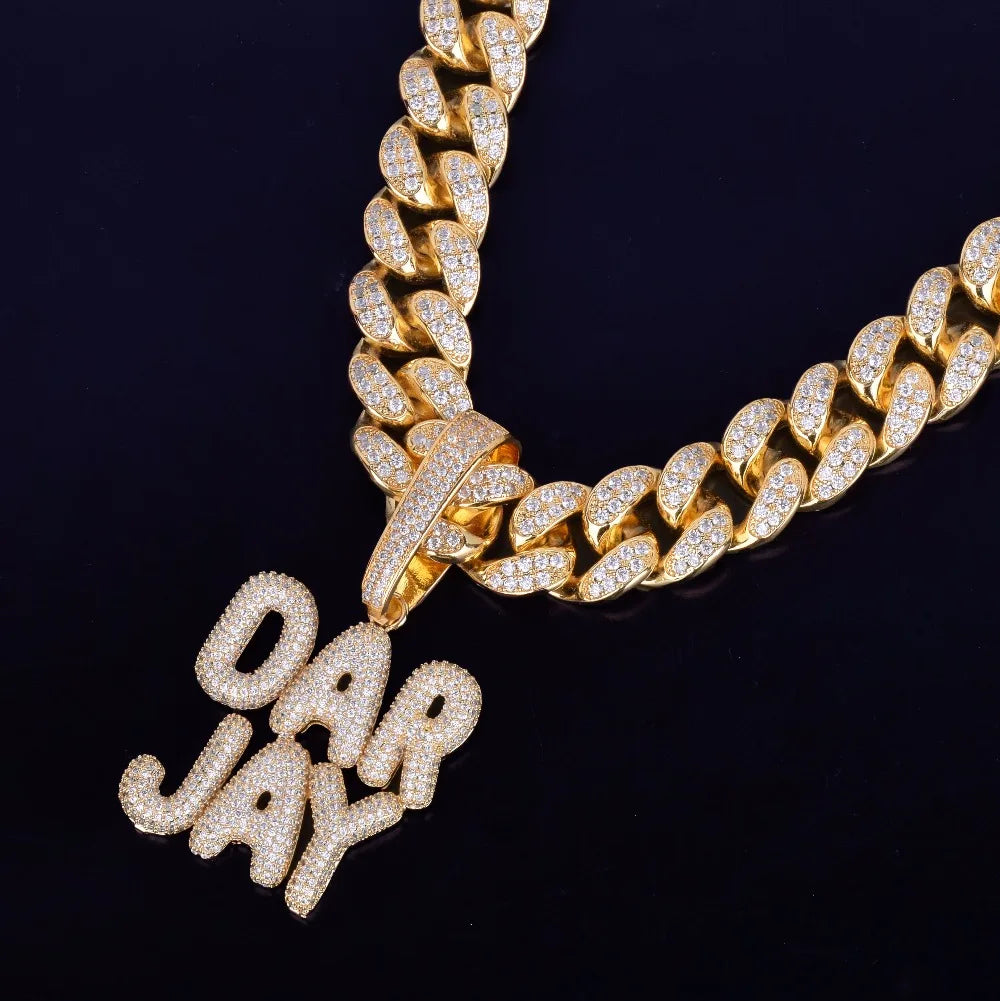 Bubble Letter Custom Name Necklace for Men Small Baby Personalized Pendants Real Gold Plated Hip Hop Jewelry Collares Hombre
