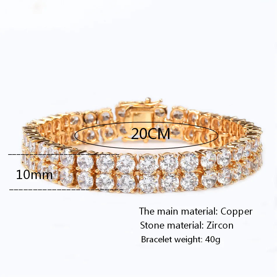 Bubble Letter Mens Zircon Tennis Bracelet Chain Charm Hip Hop Style Fashion Jewelry Iced Finish 2 Row Gold Color Tone AAA CZ 8"