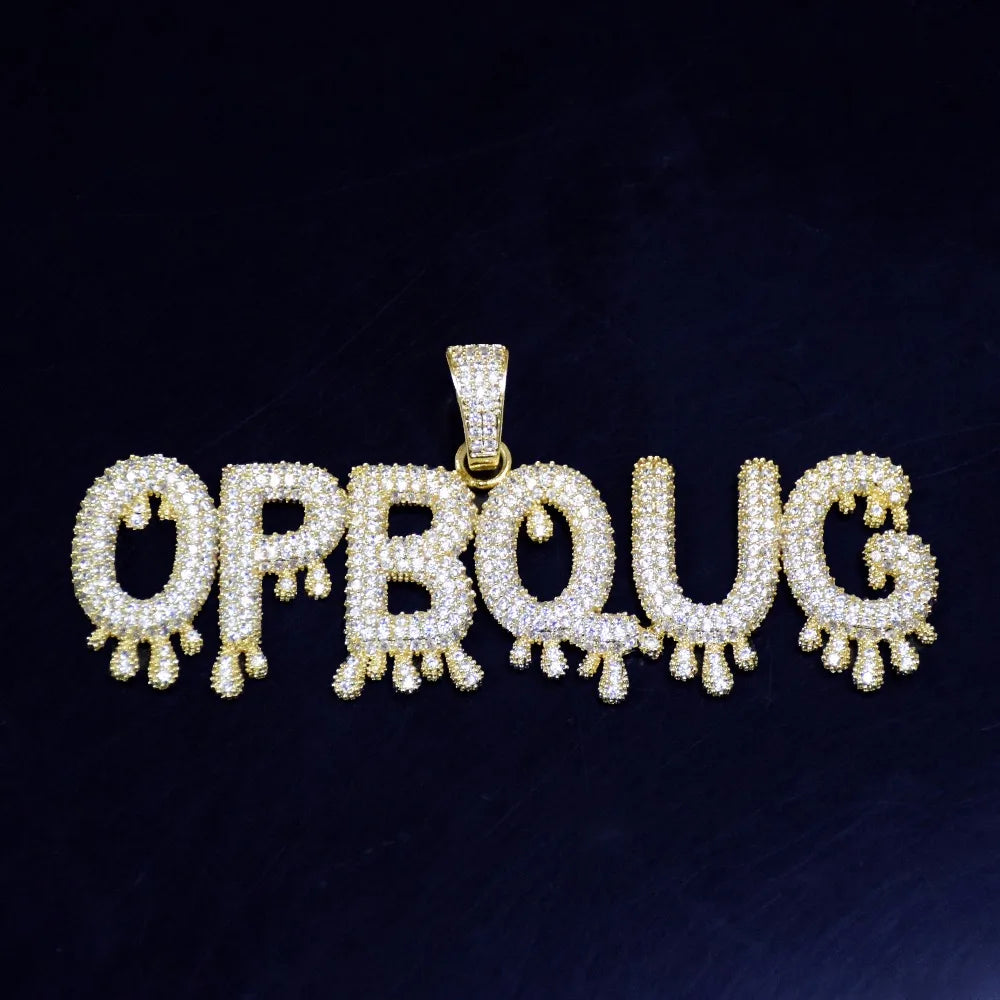 Bubble Letter Custom Name Necklace for Men Personalized Pendant Small Drippy Iced Out Charms Zircon Hip Hop Fashion Jewelry