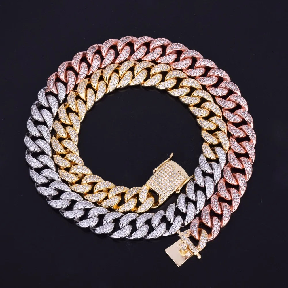 Bubble Letter Iced Out Miami Cuban Link Chain Men Necklace Hip Hop Jewelry Real Gold Plated Copper 2021 Trend
