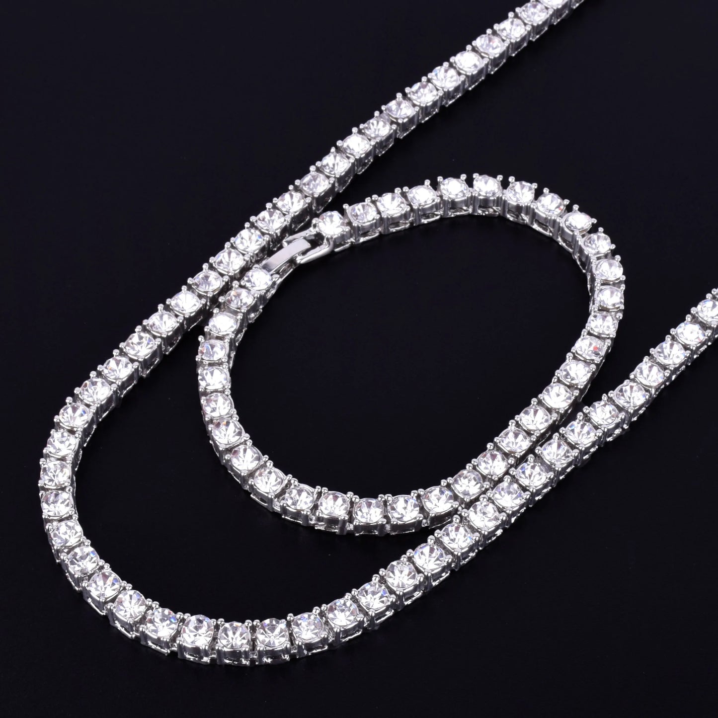 Bubble Letter 1 Row 5mm Tennis Necklace & Bracelet Set Gold Color Rhinestone Chain Choker Men's Hip Hop Street Rock Jewelry