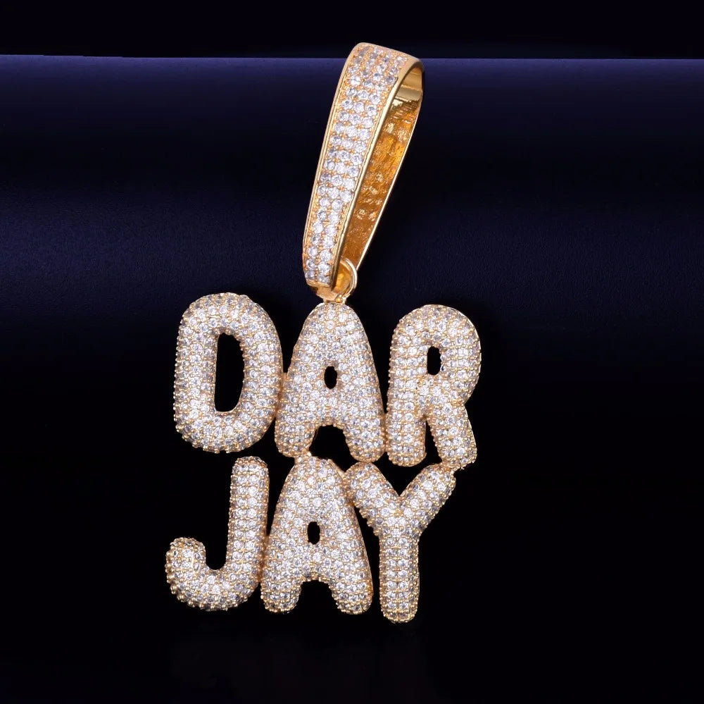 Bubble Letter Custom Name Necklace for Men Small Baby Personalized Pendants Real Gold Plated Hip Hop Jewelry Collares Hombre