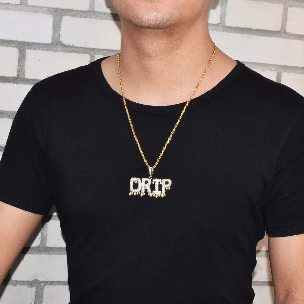 Bubble Letter Custom Name Necklace for Men Personalized Pendant Small Drippy Iced Out Charms Zircon Hip Hop Fashion Jewelry