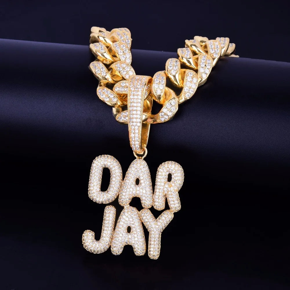 Bubble Letter Custom Name Necklace for Men Small Baby Personalized Pendants Real Gold Plated Hip Hop Jewelry Collares Hombre