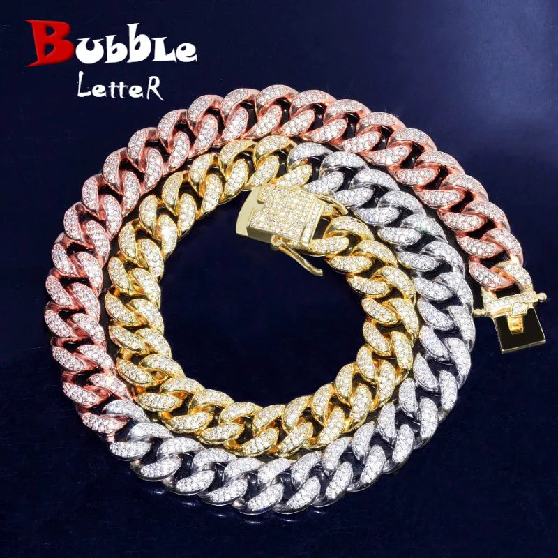 Bubble Letter Iced Out Miami Cuban Link Chain Men Necklace Hip Hop Jewelry Real Gold Plated Copper 2021 Trend