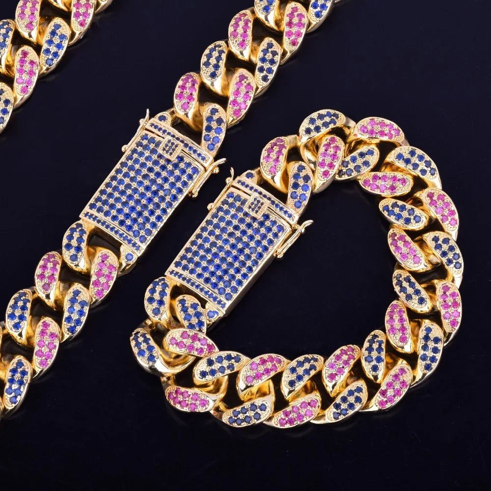 Miami Cuban Bracelet Necklace Jewelry Set Men's Hip Hop Street Style