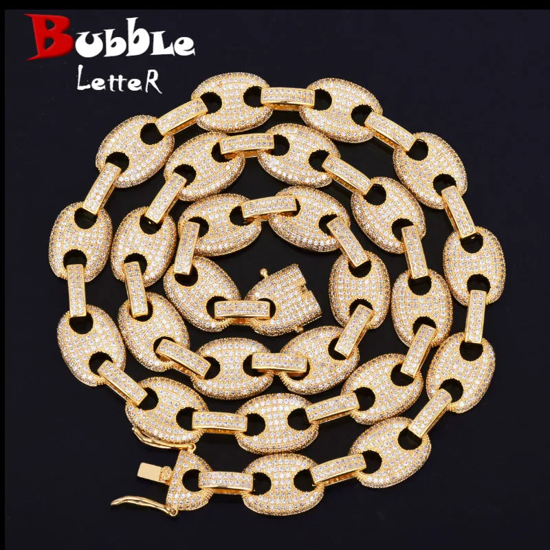 Bubble Letter Cuban Link Chain for Men Necklace Bling Hip Hop Jewelry Real Copper Iced Out Zircon Free Shipping Items 2021 Trend