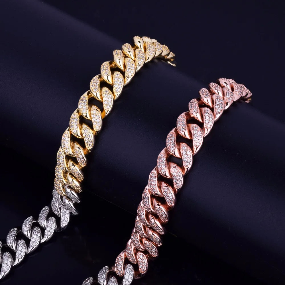 Bubble Letter Iced Out Miami Cuban Link Chain Men Necklace Hip Hop Jewelry Real Gold Plated Copper 2021 Trend
