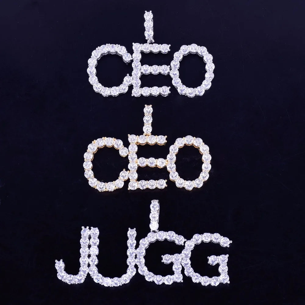 Bubble Letter Custom Name Necklace for Men Tennis Personalized Pendant Real Gold Plated Hip Hop Jewelry Iced Out Charms