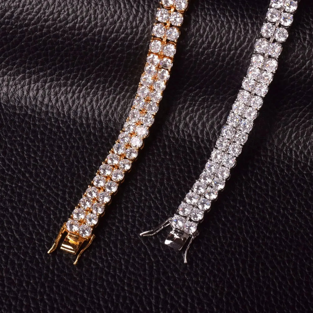 Bubble Letter Mens Zircon Tennis Bracelet Chain Charm Hip Hop Style Fashion Jewelry Iced Finish 2 Row Gold Color Tone AAA CZ 8"
