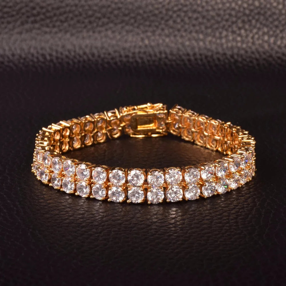 Bubble Letter Mens Zircon Tennis Bracelet Chain Charm Hip Hop Style Fashion Jewelry Iced Finish 2 Row Gold Color Tone AAA CZ 8"
