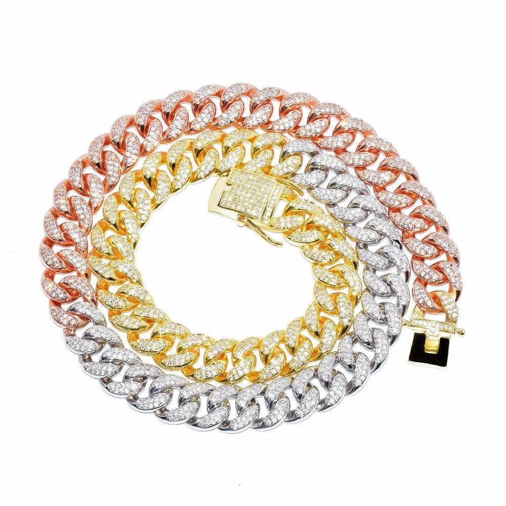 Bubble Letter Iced Out Miami Cuban Link Chain Men Necklace Hip Hop Jewelry Real Gold Plated Copper 2021 Trend