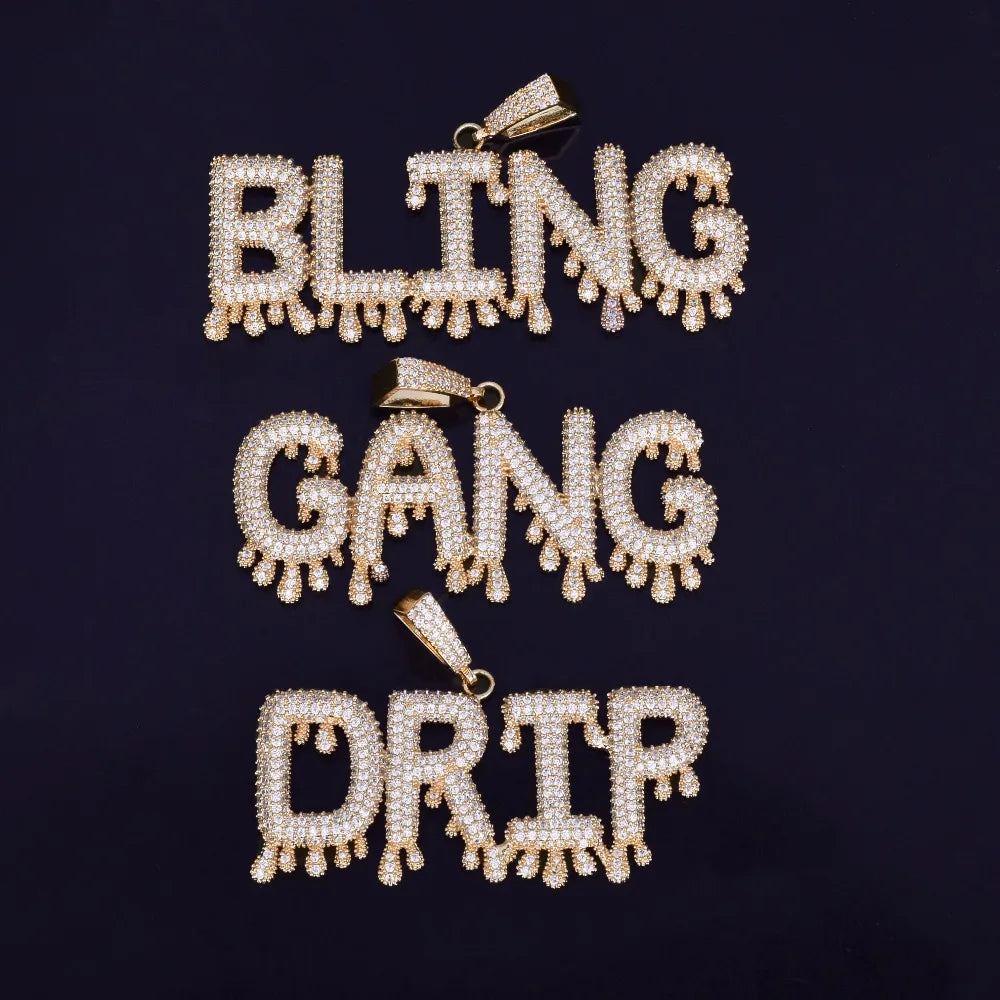 Bubble Letter Custom Name Necklace for Men Personalized Pendant Small Drippy Iced Out Charms Zircon Hip Hop Fashion Jewelry