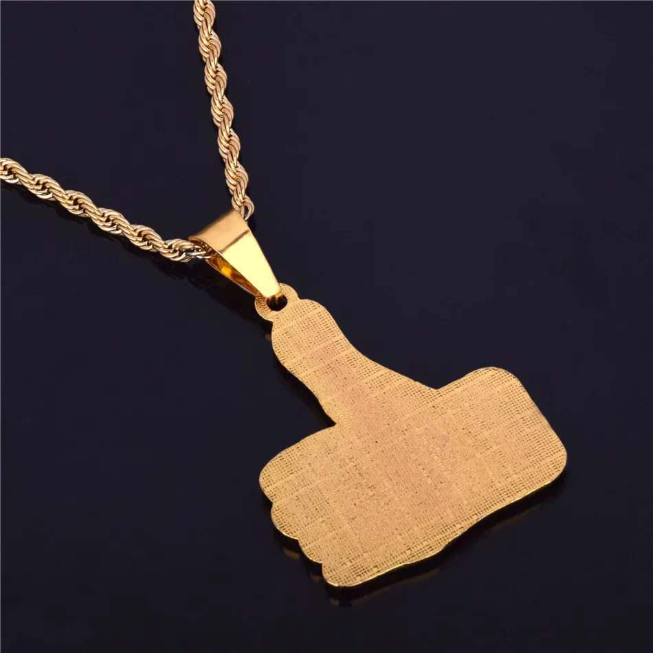Personality Thumbs Pendant Necklace Charm Alloy Gold Color Iced Rhinestone BlingBling Men's Hip Hop Jewelry Chain