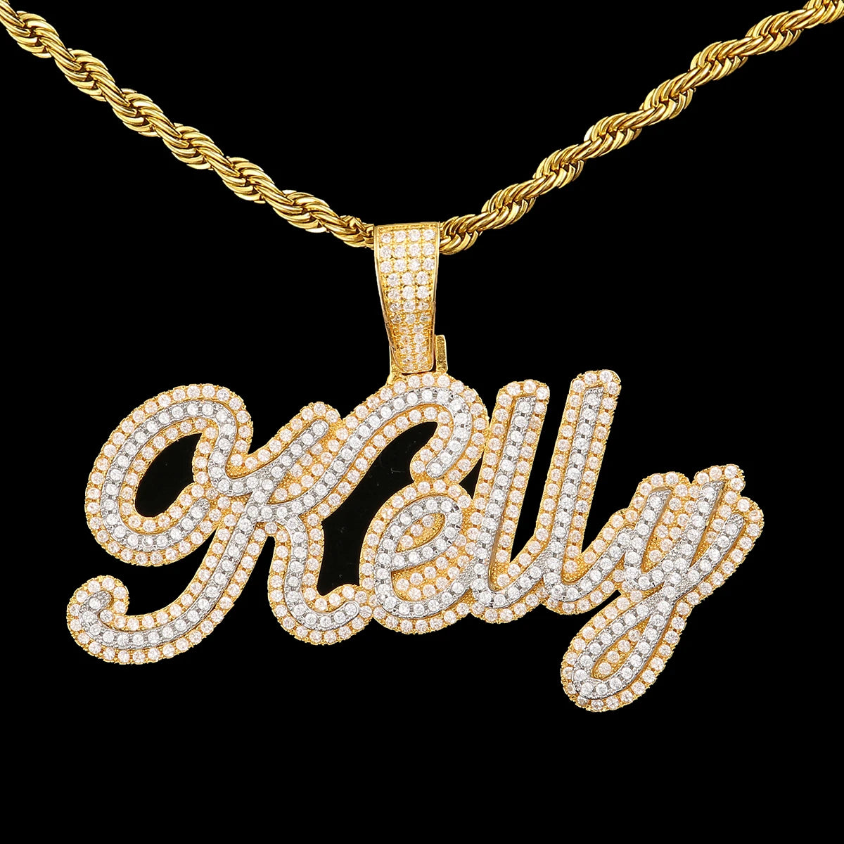 Bubble Letter Iced Out Customized Necklaces Personalized Name Plates Pendants for Women Double Color Hip Hop Jewelry 2022 Trend