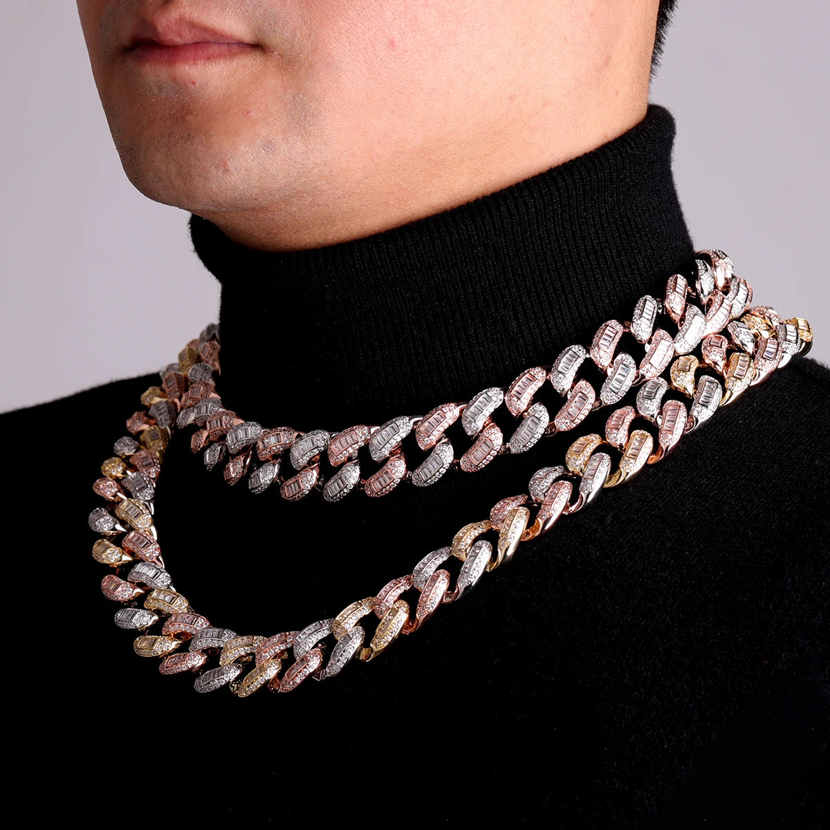 Bubble Letter Baguette Zircon Charms Miami Cuban Link Chain for Men Necklace Choker Iced Out Hip Hop Jewelry Free Shipping Items