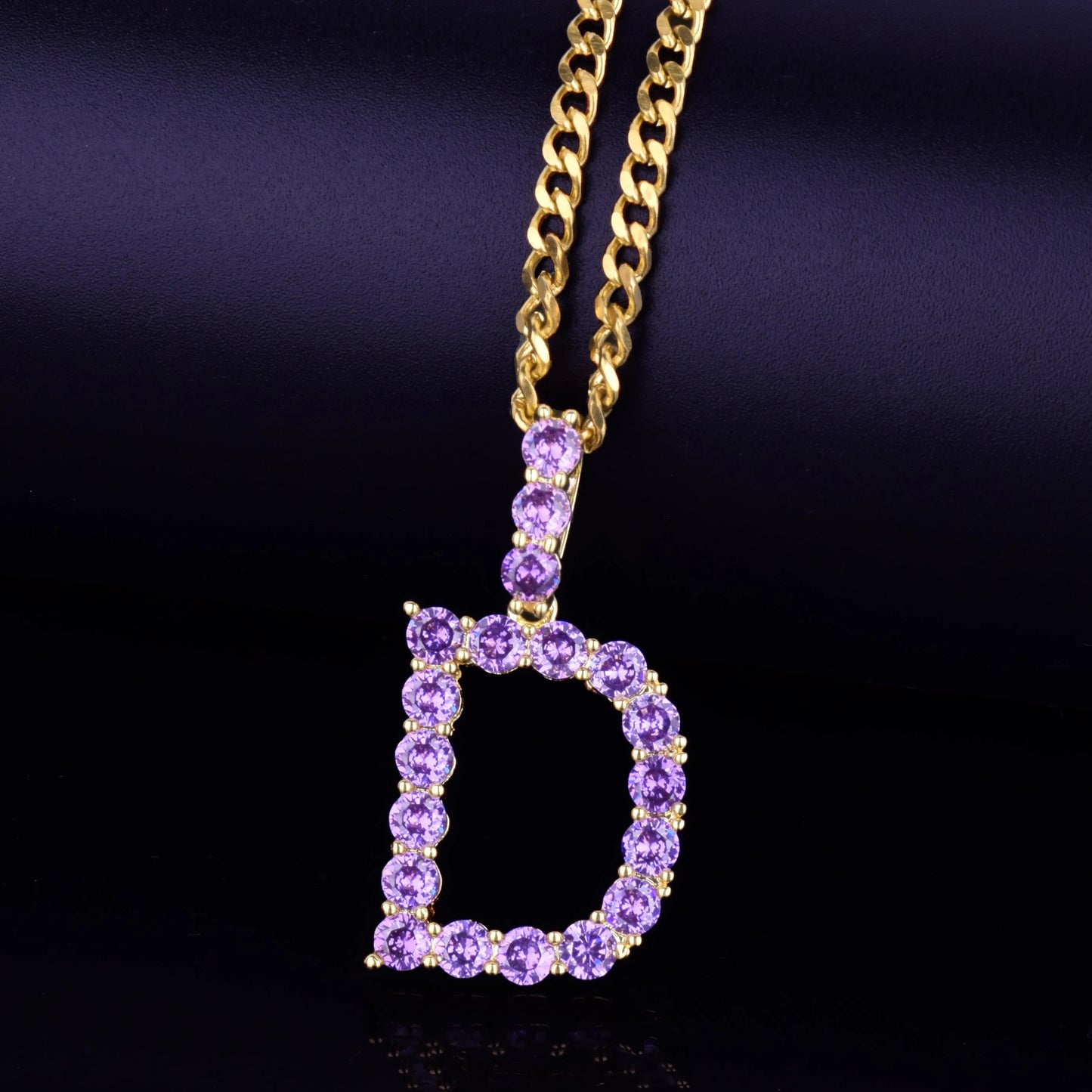 Purple Color Zircon Tennis Letters Necklaces & Pendant Charm For Men/Women Gold Color Fashiom Hip Hop Jewelry with Cuban chain