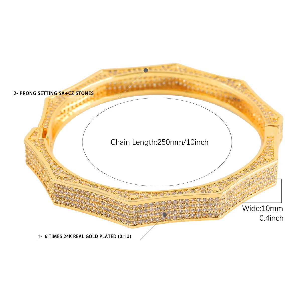 Bubble Letter Iced Irregular Polygon Bangle Real Gold Plated Men Hip Hop Jewelry
