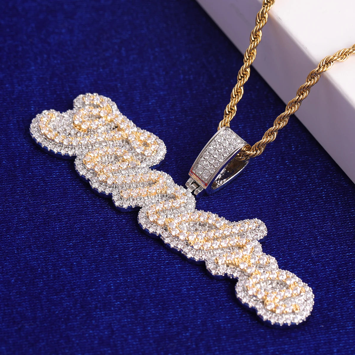 Custom Name Pendant Cursive Font Double Color Necklace Women Rock Street Hip Hop Jewelry