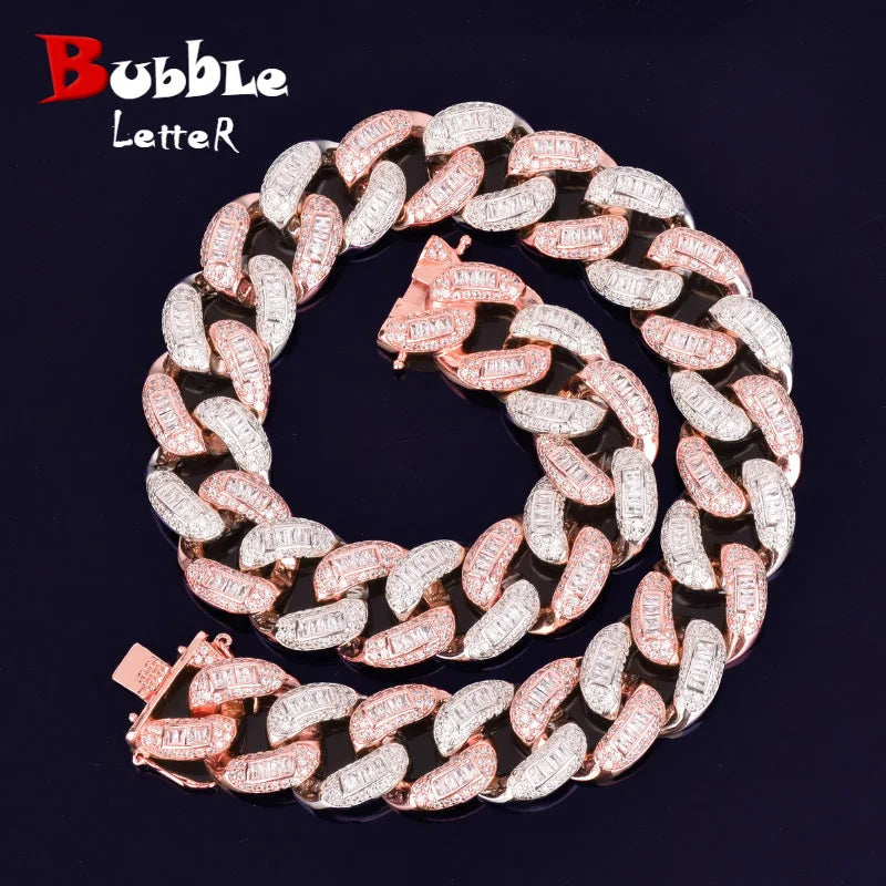 Bubble Letter Baguette Miami Cuban Link Chain for Men Necklace Choker Iced Out Hip Hop Street Rock Rapper Hip Hop Jewelry