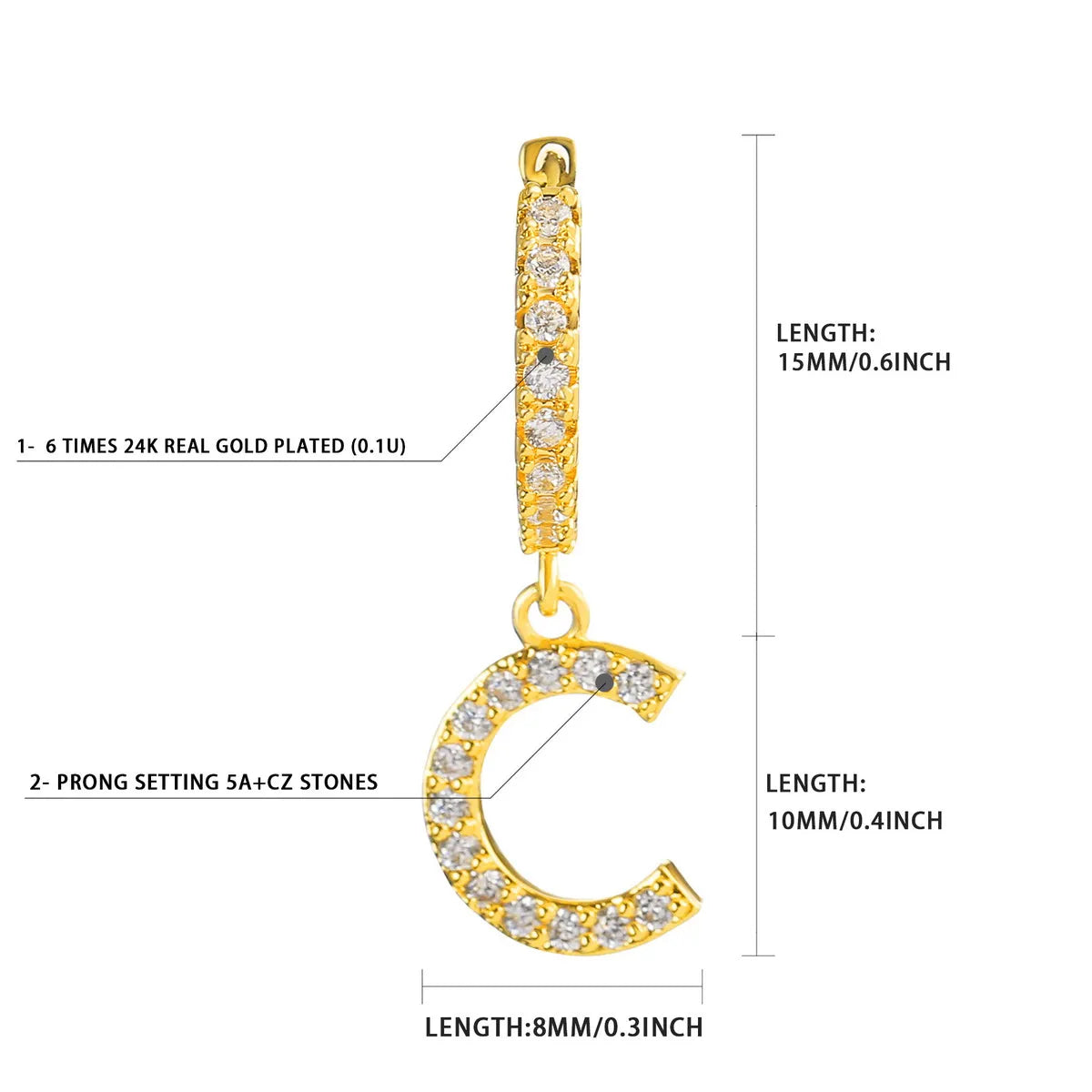 Bubble Letter Iced Custom Tennis Initial Drop Earring Real Gold Plated Women Hip Hop Jewelry