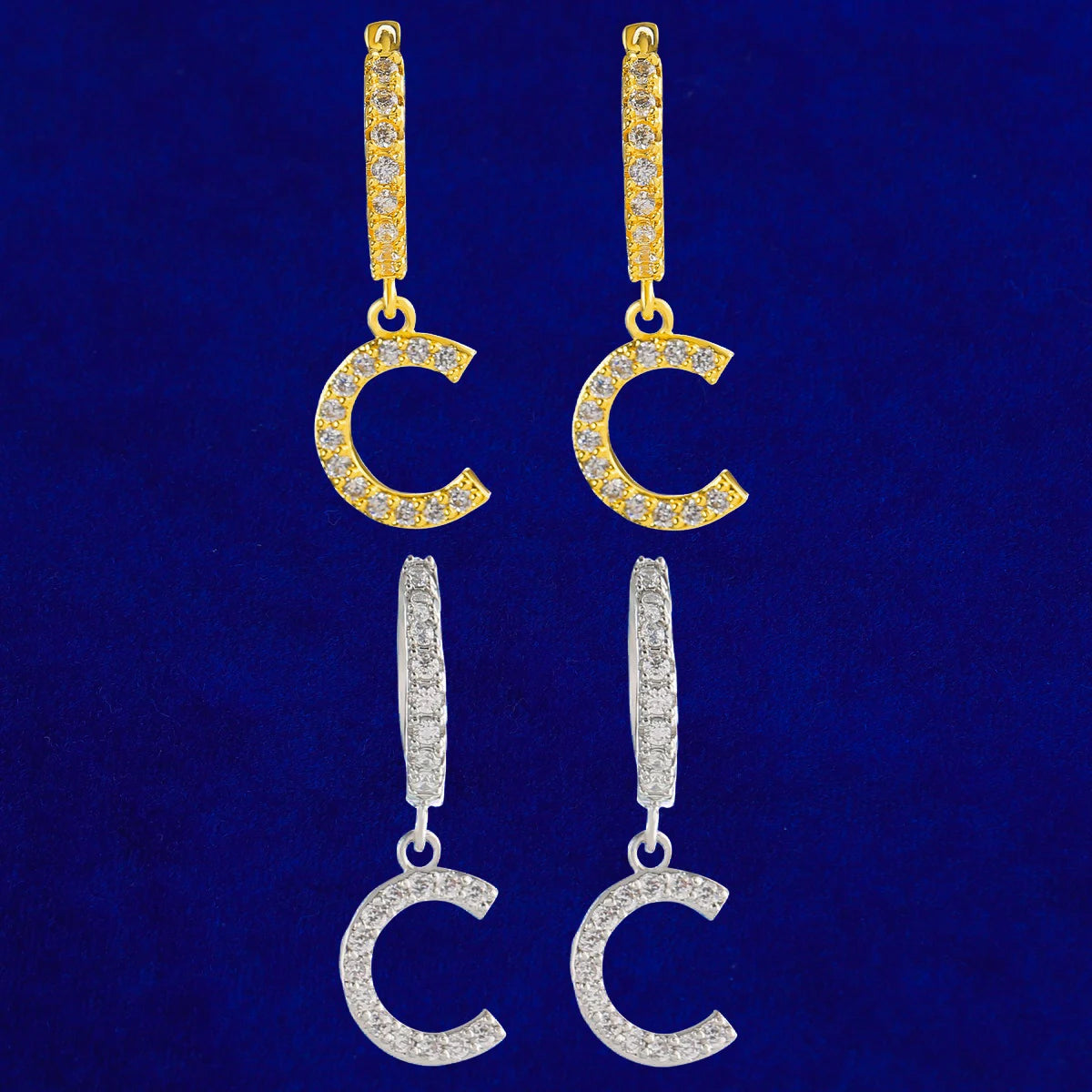Bubble Letter Iced Custom Tennis Initial Drop Earring Real Gold Plated Women Hip Hop Jewelry