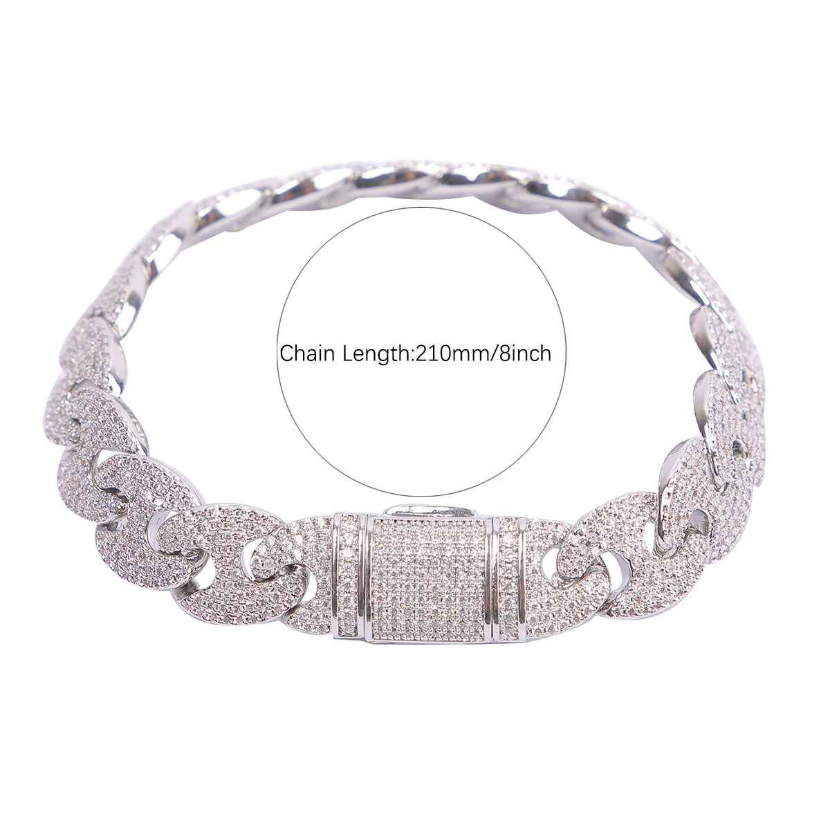 Solid Back Bracelet Silver Color Copper Material Men's Hip Hop Jewelry