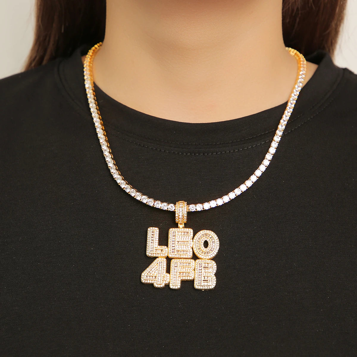 Bubble Letter Custom Name Necklace Men's Chain Baguette Personalized Pendant Real Gold Plated Hip Hop Jewelry Collares Hombre