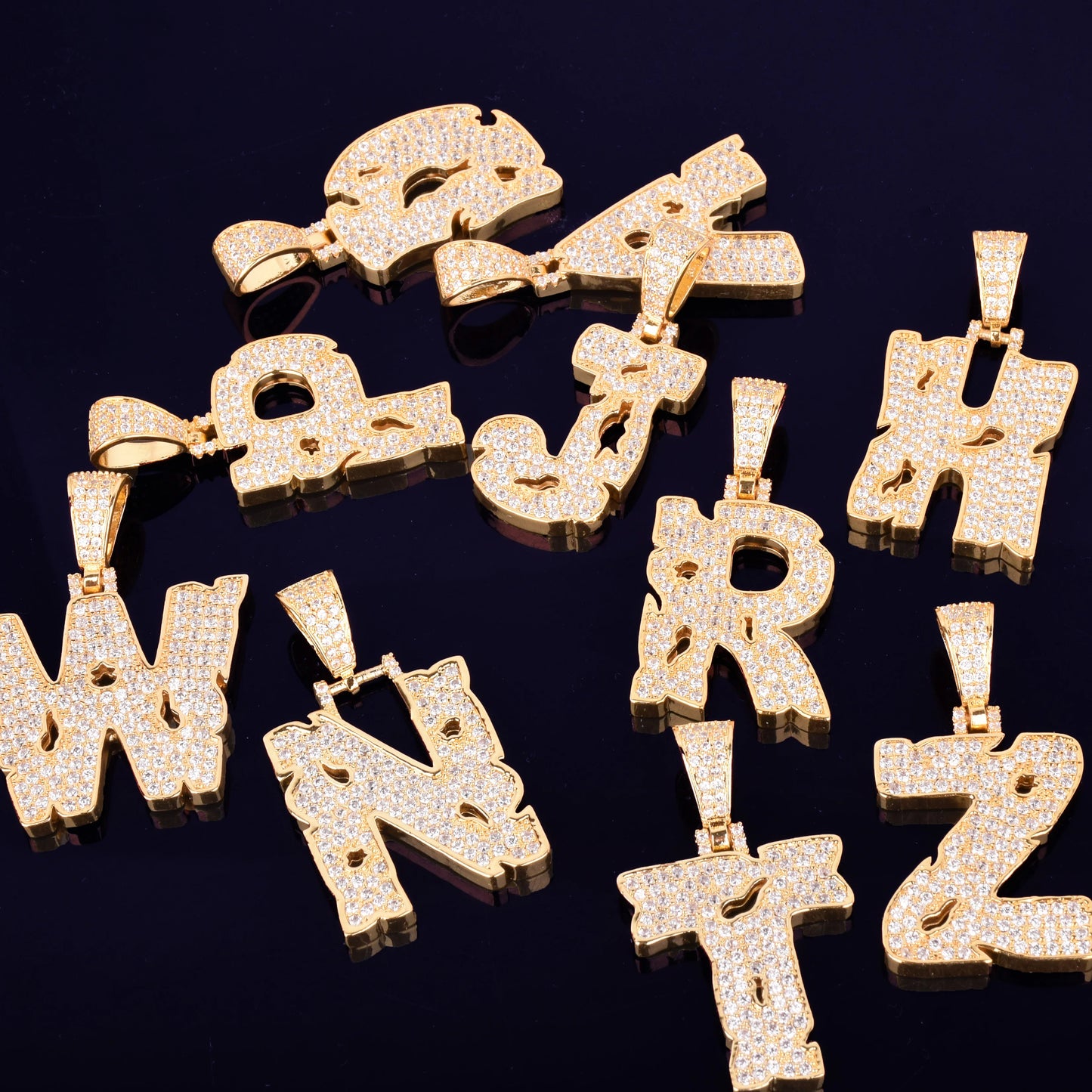 Single Copper coins hollow Letters Hip Hop Pendant Chain Gold Color Bling Zirconia Men's Hip Hop Pendant Jewelry