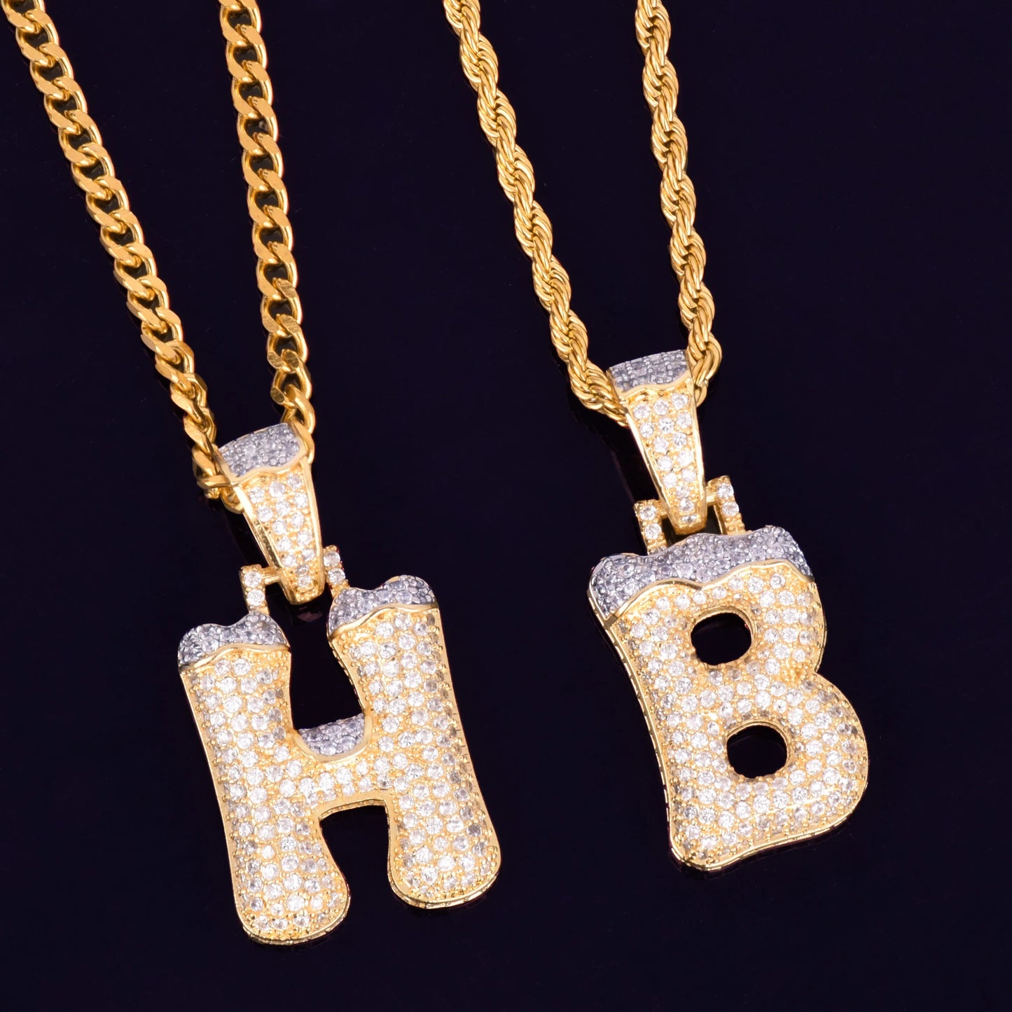 Single Snow Top Cone Bubble Letters Necklaces & Pendant Chain AAA Zircon Men's Hip Hop Rock Jewelry Merry Christmas Gift