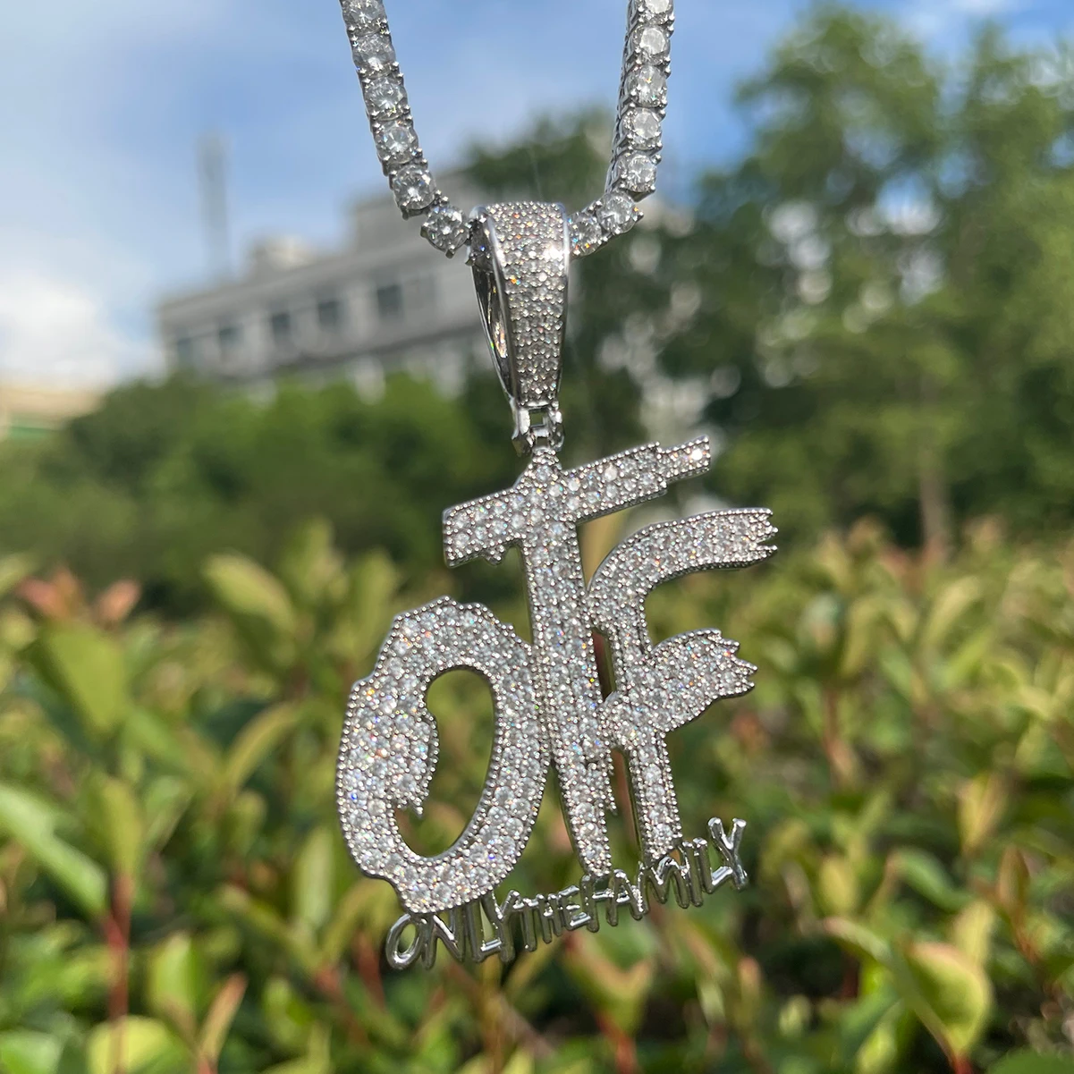 Bubble Letter Iced Ou Pendant Only The Family Necklace for Men Prong Setting Cubic Zirconia Hip Hop Jewelry