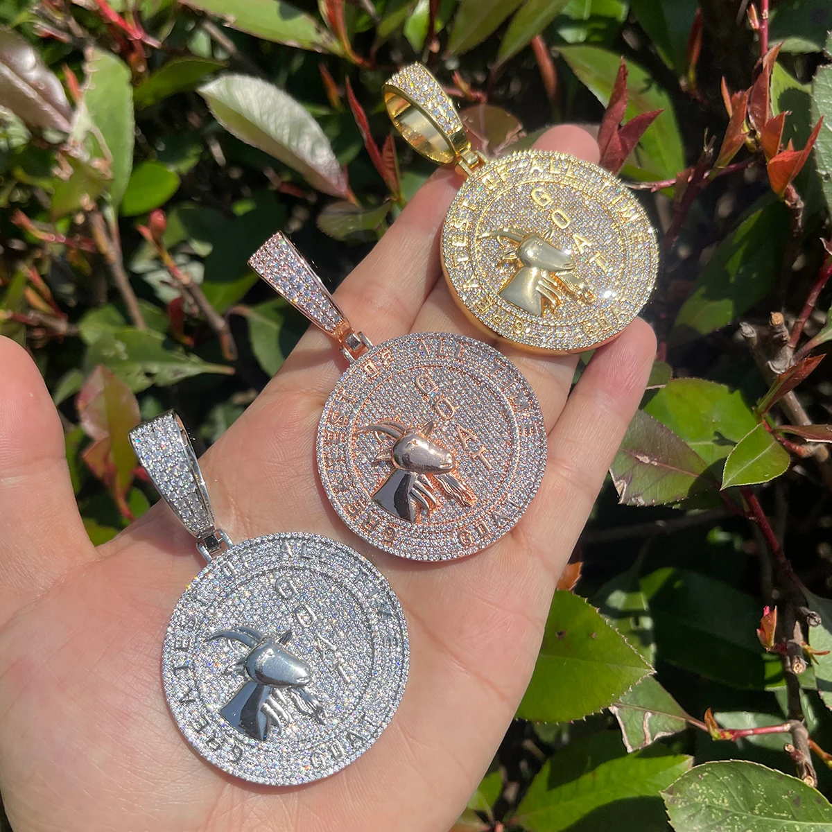 Bubble Letter Iced Out Goat Necklace Pendant for Men Real Copper Cubic Zirconia Gold Plated Hip Hop Jewelry