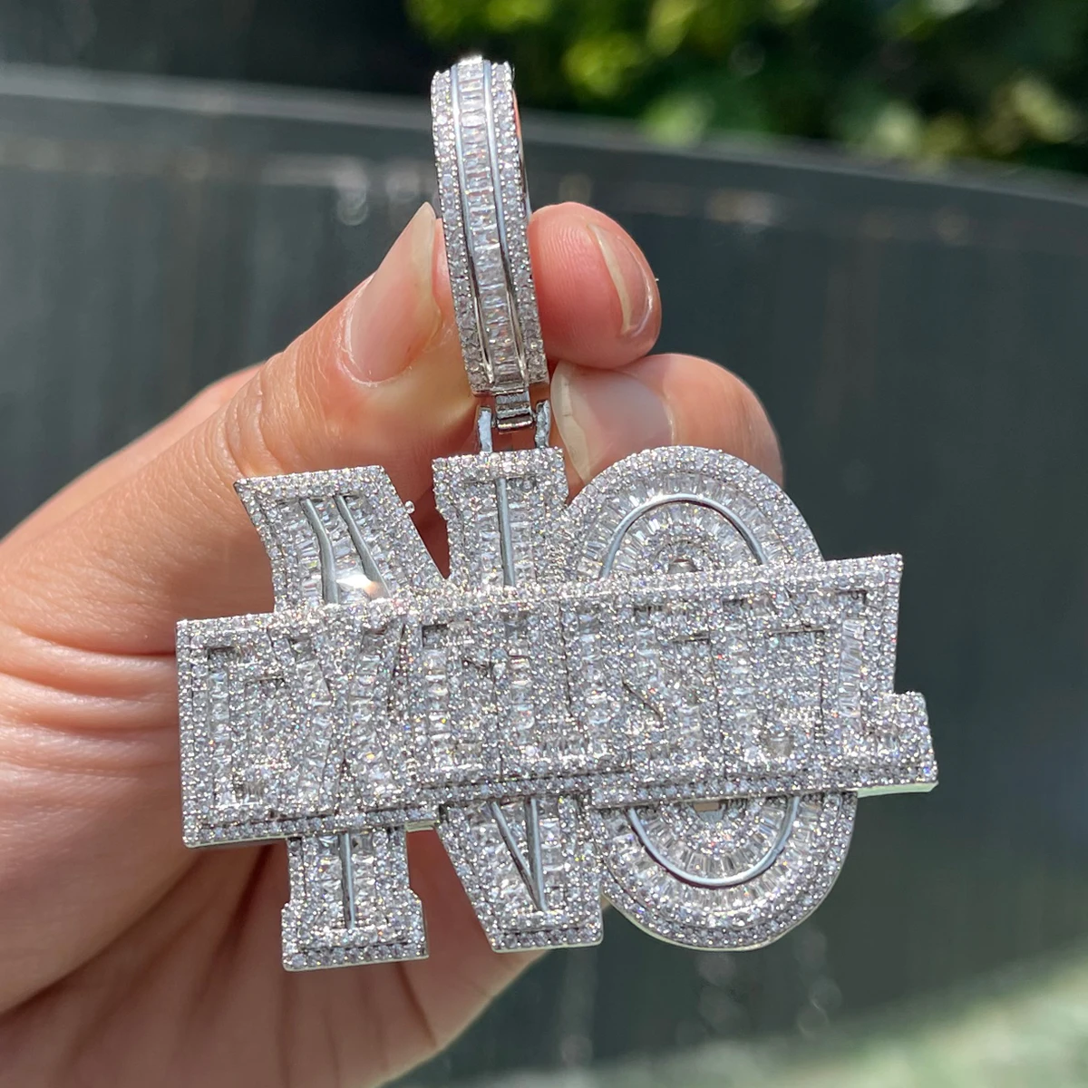 Bubble Letter No Excuse Necklace for Men Iced Out Pendant Real Gold Plated Cubic Zirconia Hip Hop Jewelry