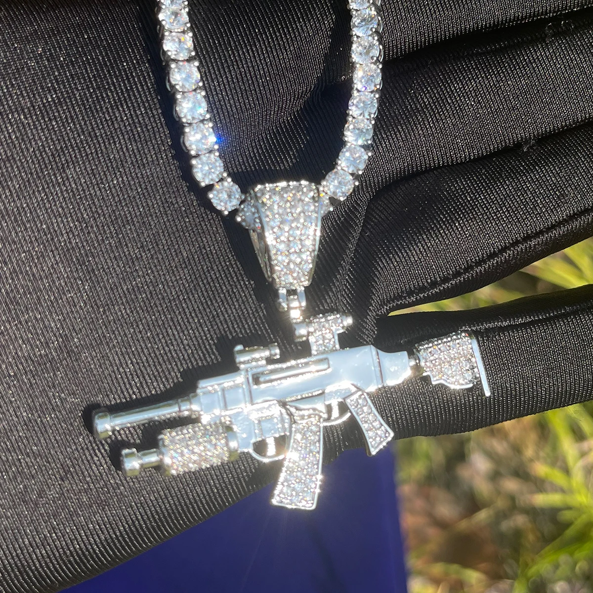 Bubble Letter Iced Out Gang Pendant for Women Real Gold Plated Cubic Zirconia Hip Hop Jewelry for Gift