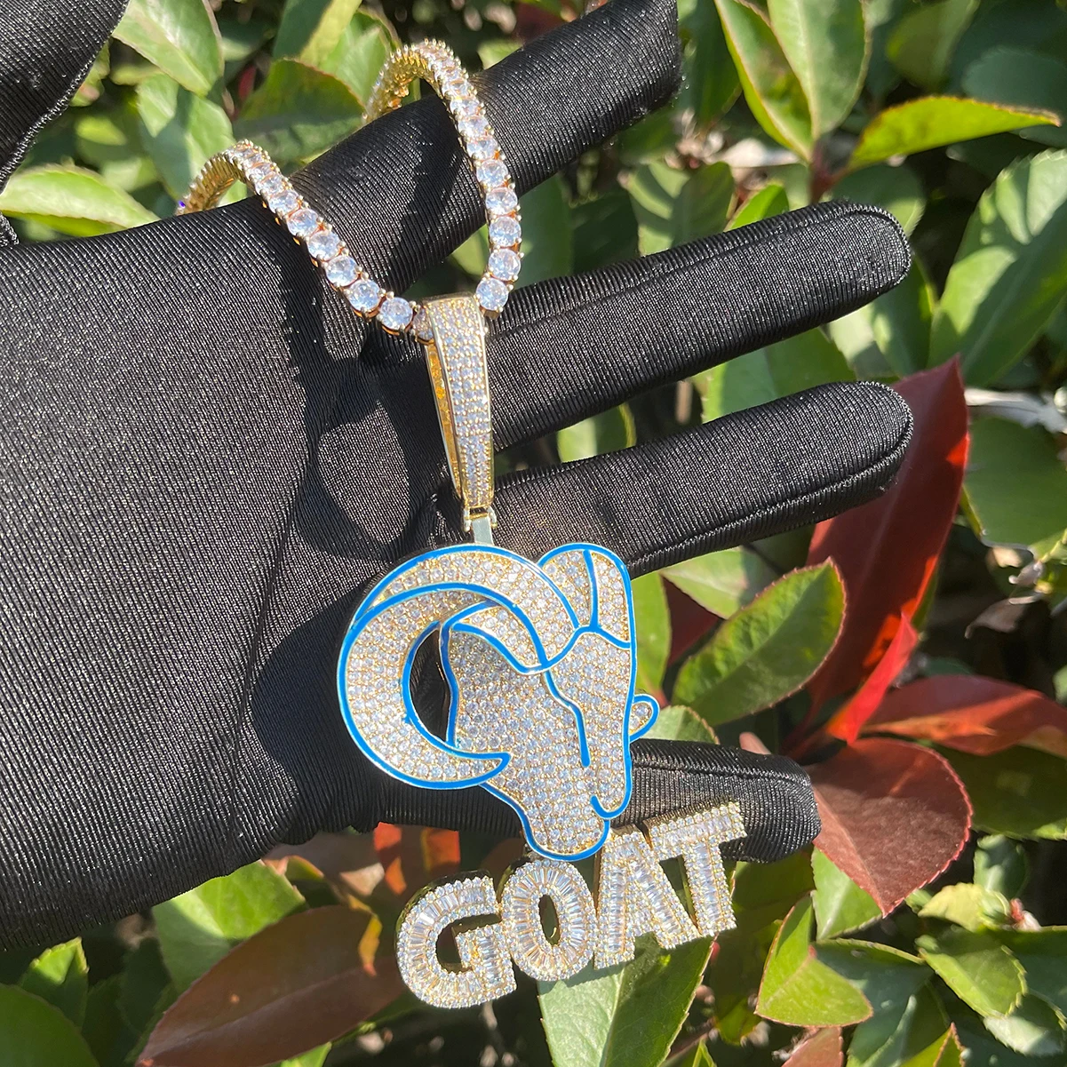 Bubble Letter Goat Necklace Pendant for Men Iced Out Cubic Zirconia Real Copper Hip Hop Jewelry