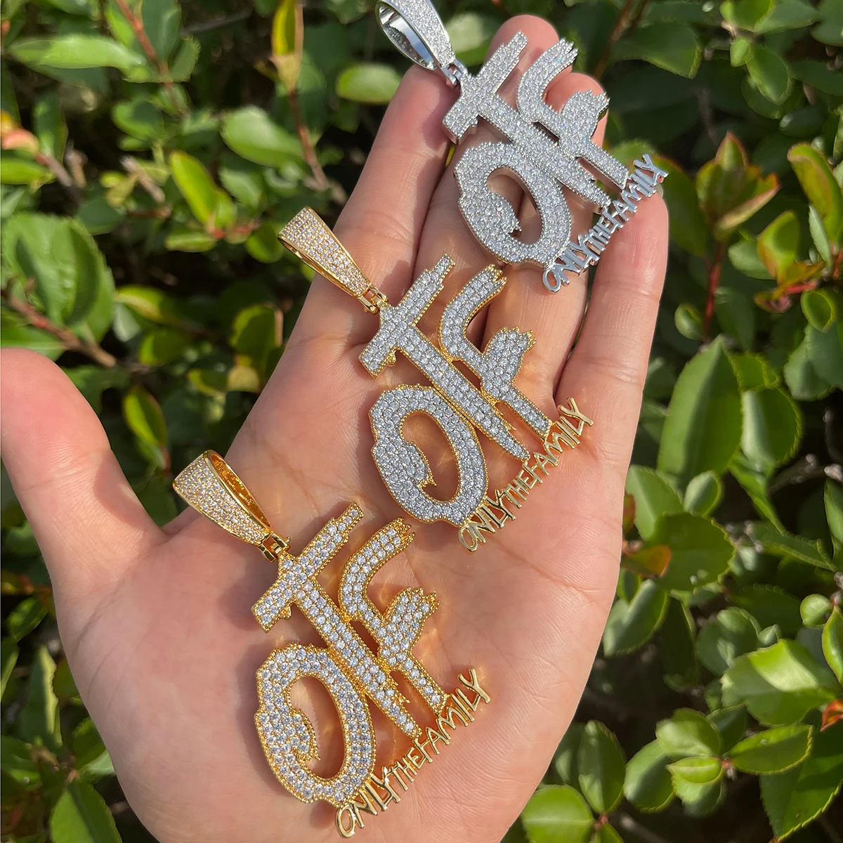 Bubble Letter Iced Ou Pendant Only The Family Necklace for Men Prong Setting Cubic Zirconia Hip Hop Jewelry