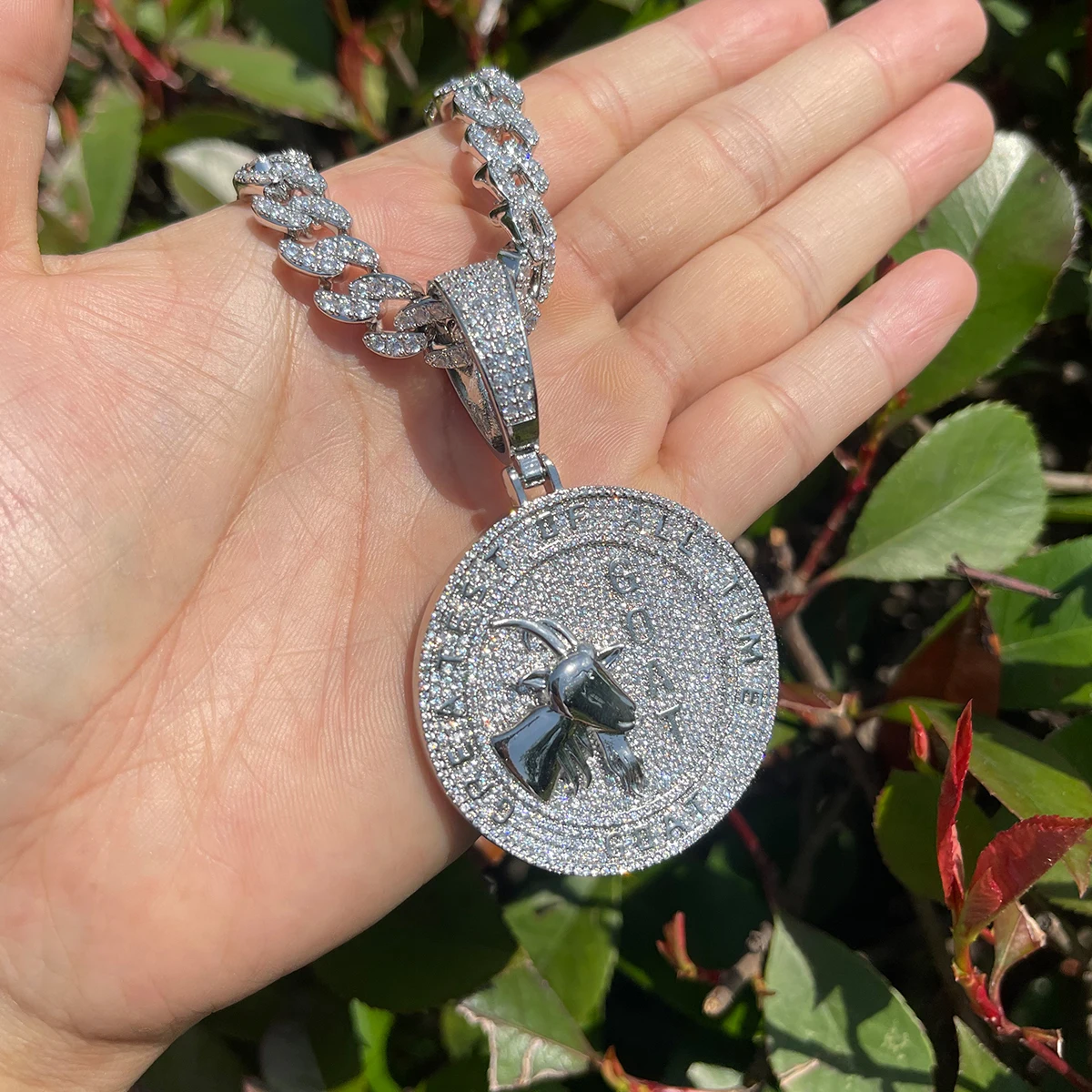 Bubble Letter Iced Out Goat Necklace Pendant for Men Real Copper Cubic Zirconia Gold Plated Hip Hop Jewelry