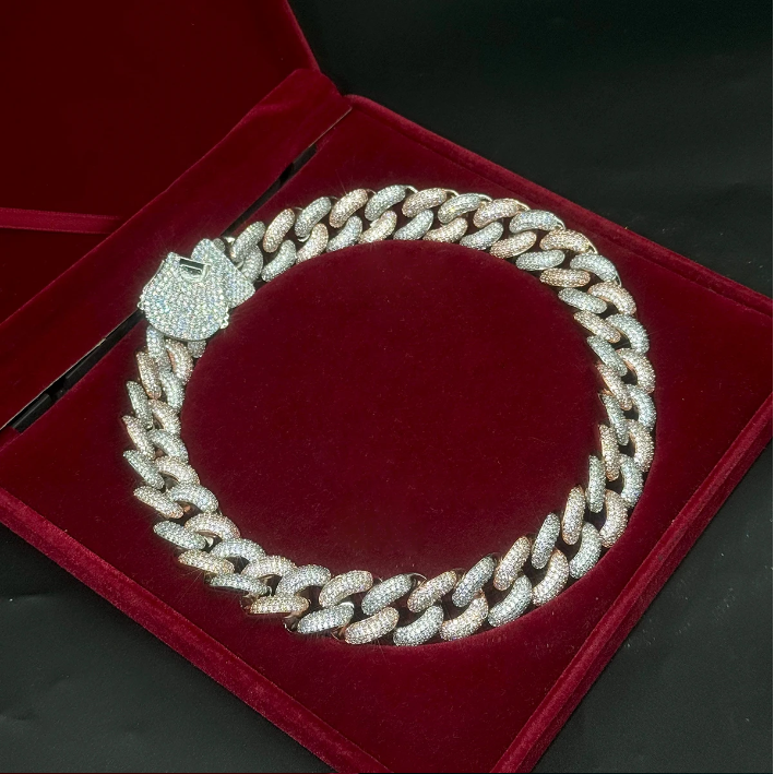 Bubble Letter Cuban Link Chain for Men Prong Necklace Choker Iced Out Cubic Zirconia Real Copper Hip Hop Jewelry Spring Clasp